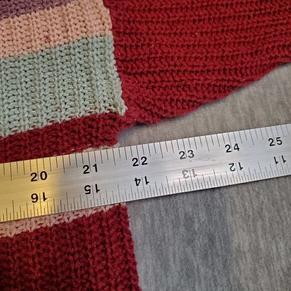 American Eagle Sweater Womens XS Maroon Cropped Striped Chunky Knit Pullover - Picture 5 of 7